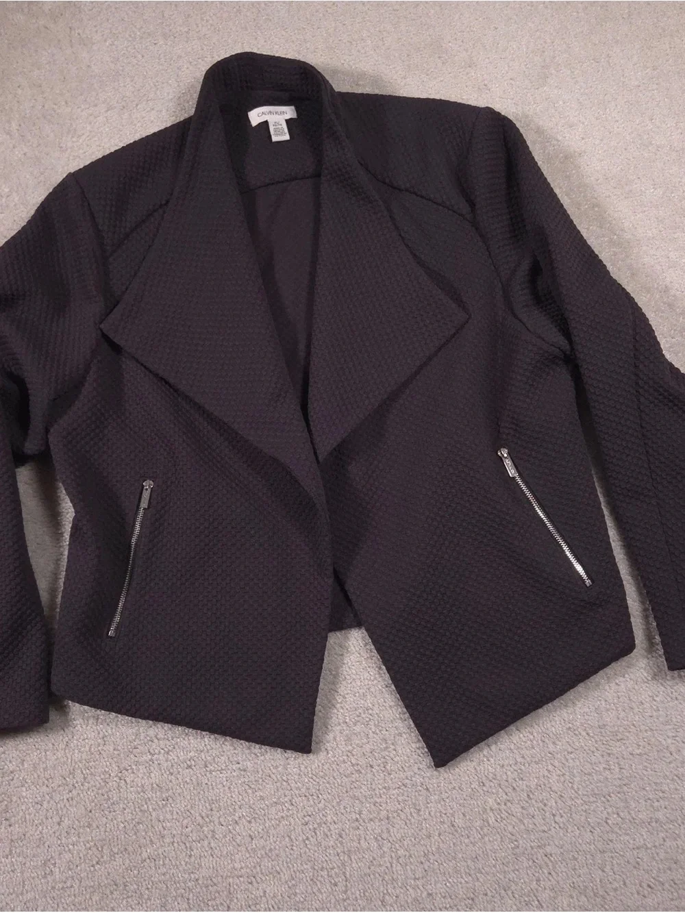Calvin Klein Black Textured Open Drape Jacket